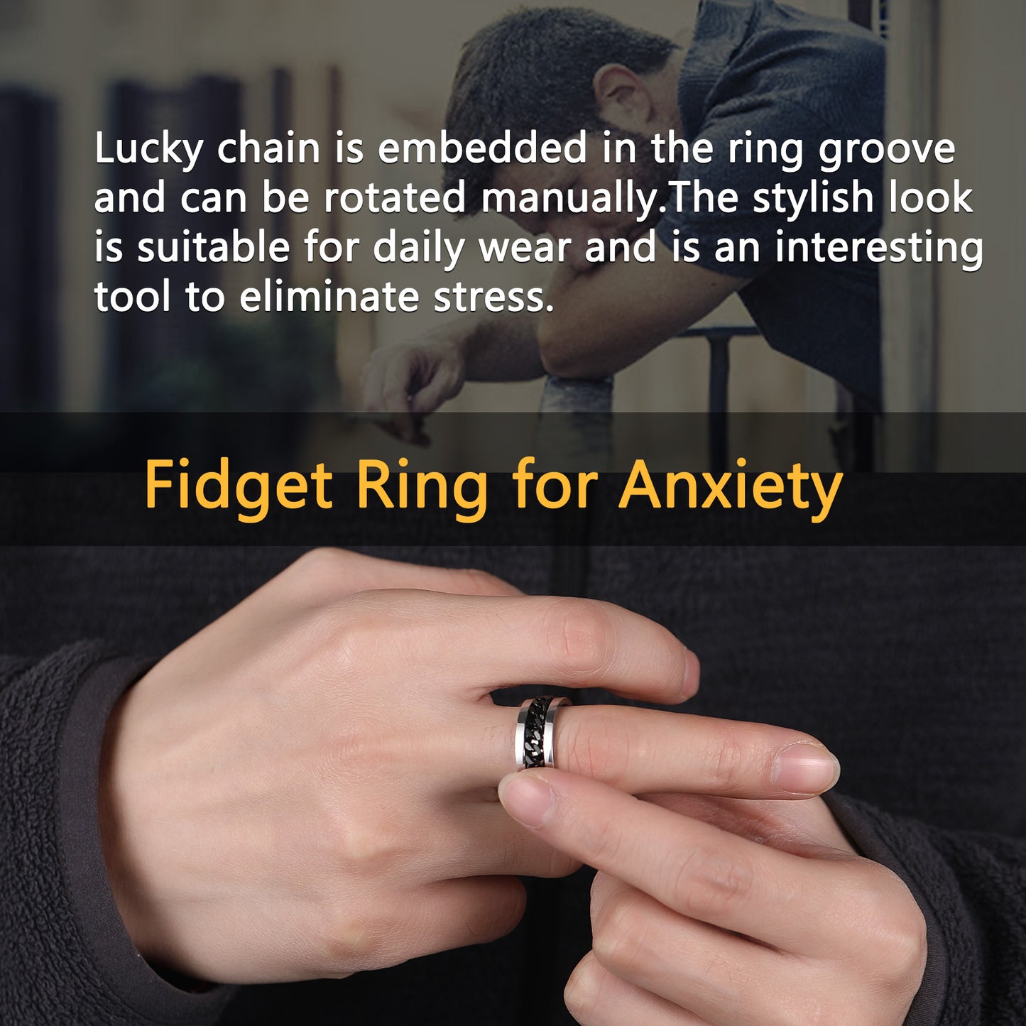 Chain Link Fidget Spinner Anxiety Ring for Men