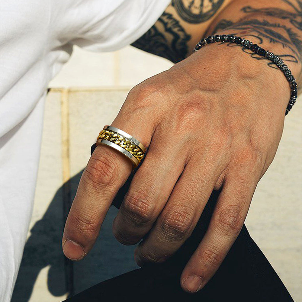 Chain Link Fidget Spinner Anxiety Ring for Men