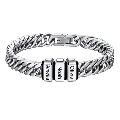 Chain bracelet with 3 name Beads 8mm