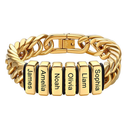 Chain bracelet with 6 name Beads 12mm Gold Plated