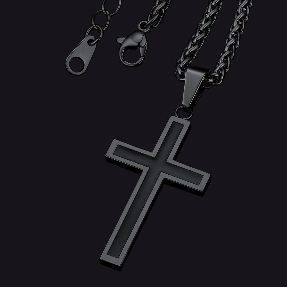 FaithHeart Christian Black Enamel Cross Necklace For Men Women FaithHeart