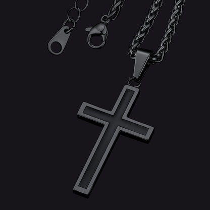 FaithHeart Christian Black Enamel Cross Necklace For Men Women FaithHeart