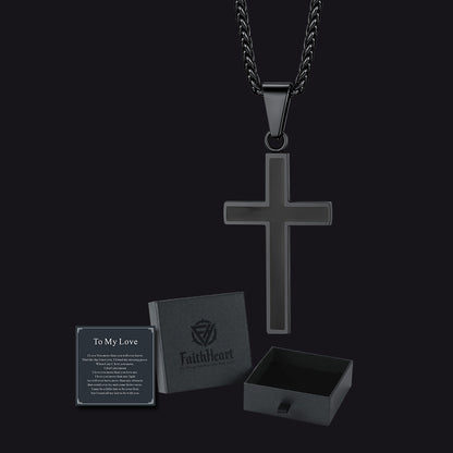 Men's Black Enamel Cross Necklace with Gift Box & Love Card