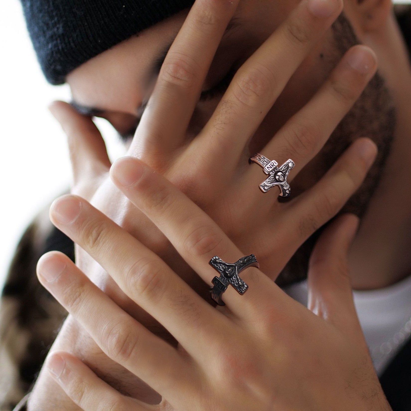 Christian Jesus Crucifix Cross Ring for Men
