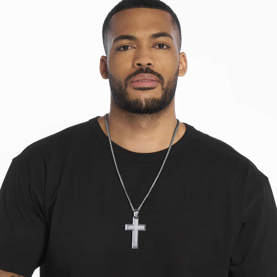 Christian Lord's Prayer Cross Necklace for Men