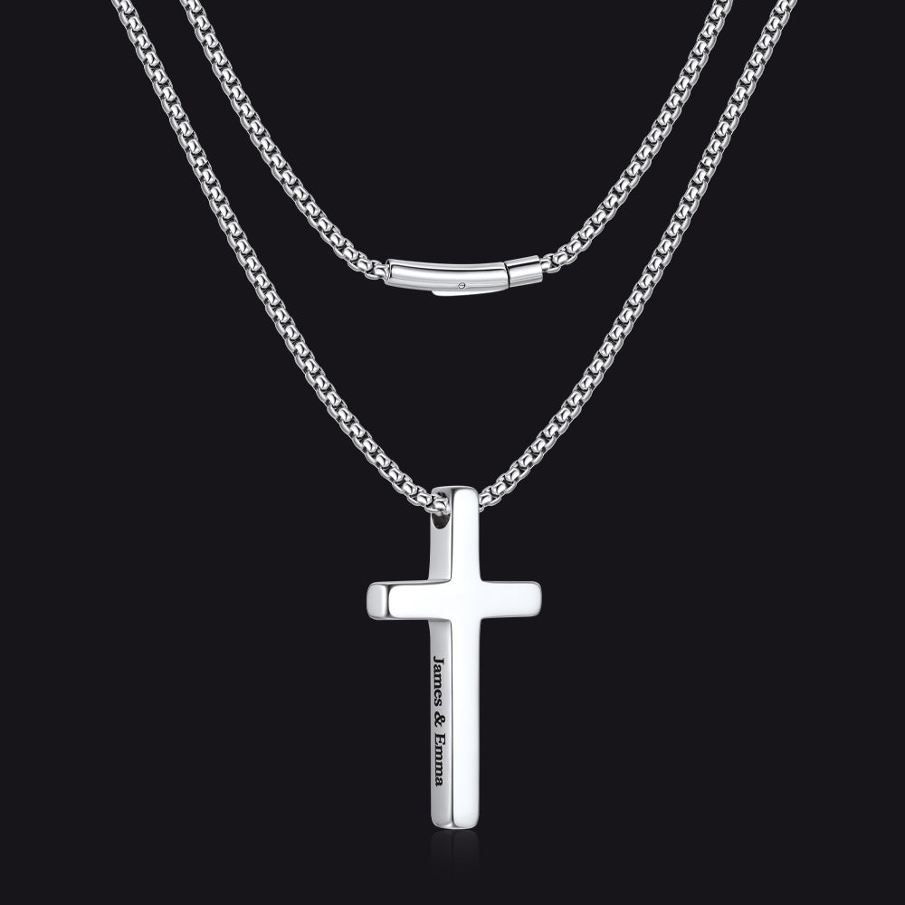 Christian Plain Cross Necklace Minimalist Religious Pendant Box Chain for Men Women - FaithHeart Jewelry