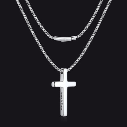 Christian Plain Cross Necklace Minimalist Religious Pendant Box Chain for Men Women - FaithHeart Jewelry