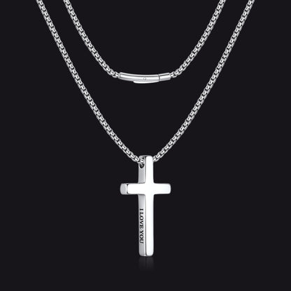 Christian Plain Cross Necklace Minimalist Religious Pendant Box Chain for Men Women - FaithHeart Jewelry