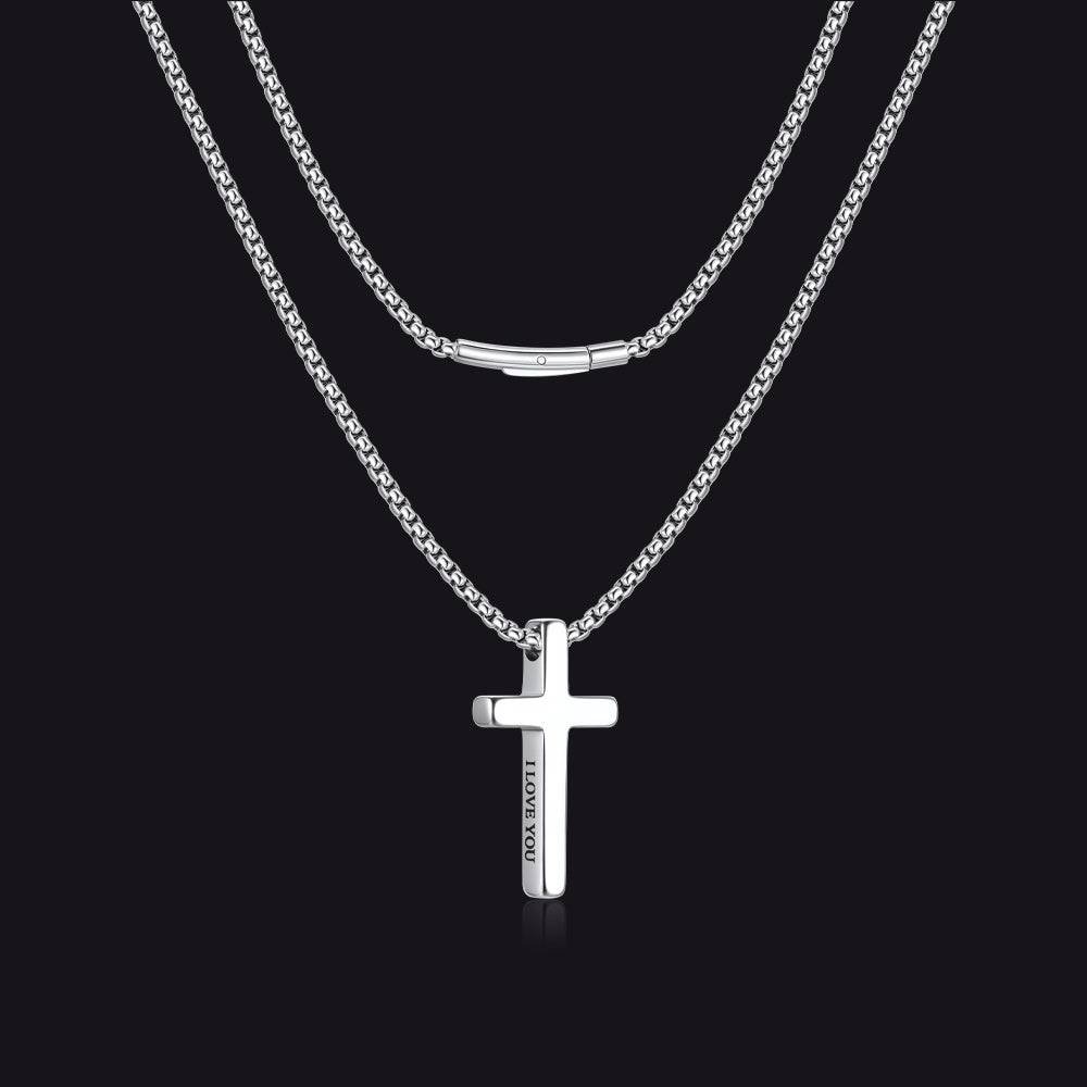 Christian Plain Cross Necklace Minimalist Religious Pendant Box Chain for Men Women - FaithHeart Jewelry