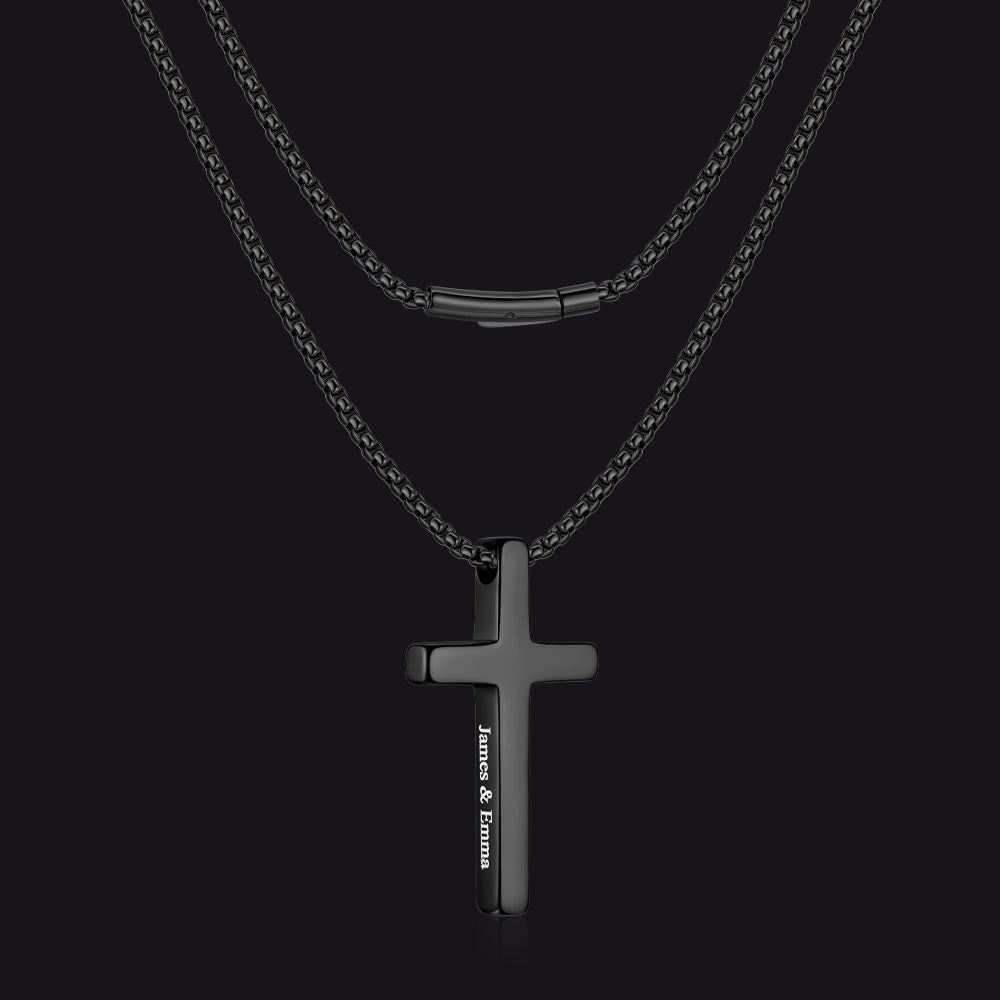 Christian Plain Cross Necklace Minimalist Religious Pendant Box Chain for Men Women - FaithHeart Jewelry