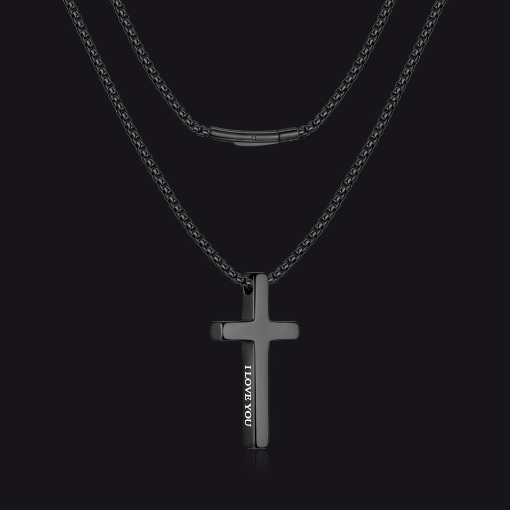 Christian Plain Cross Necklace Minimalist Religious Pendant Box Chain for Men Women - FaithHeart Jewelry