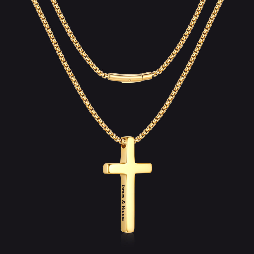 Christian Plain Cross Necklace Minimalist Religious Pendant Box Chain for Men Women - FaithHeart Jewelry