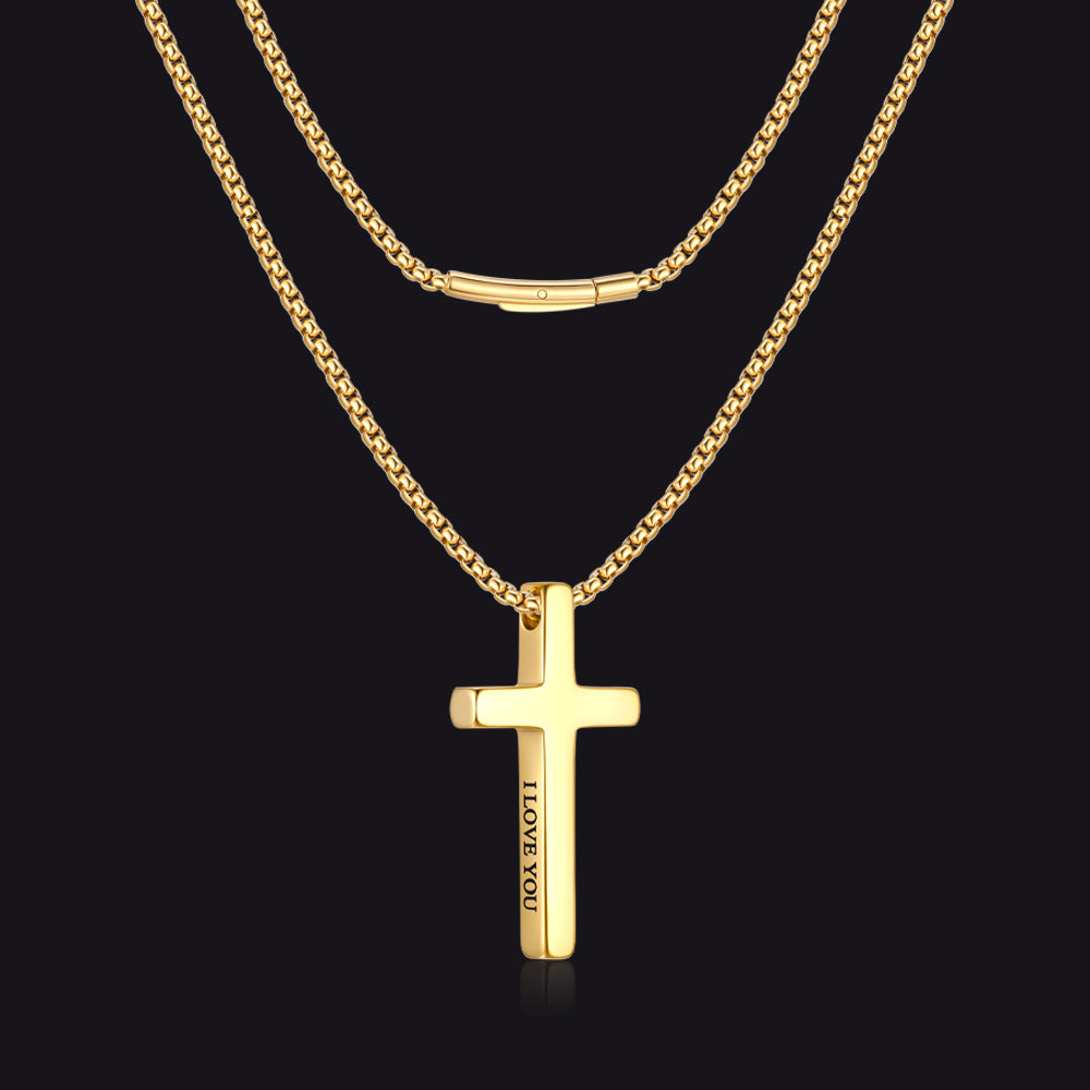 Christian Plain Cross Necklace Minimalist Religious Pendant Box Chain for Men Women - FaithHeart Jewelry