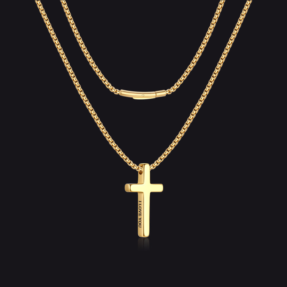 Christian Plain Cross Necklace Minimalist Religious Pendant Box Chain for Men Women - FaithHeart Jewelry