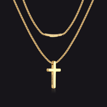 Christian Plain Cross Necklace Minimalist Religious Pendant Box Chain for Men Women - FaithHeart Jewelry