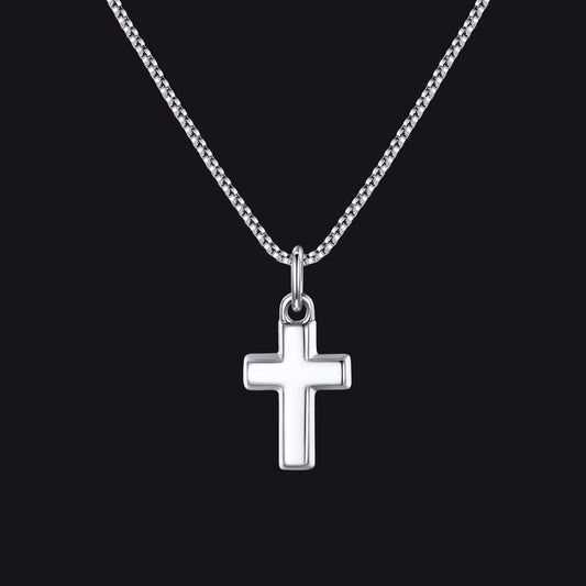 Dainty Christian Plain Cross Pendant Necklace with Box Chain for Men Womenimg