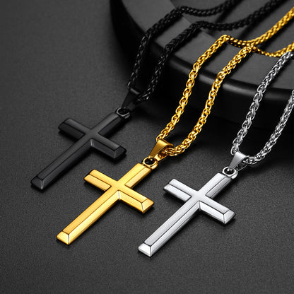 Silver, black and gold finish options for plain cross necklace