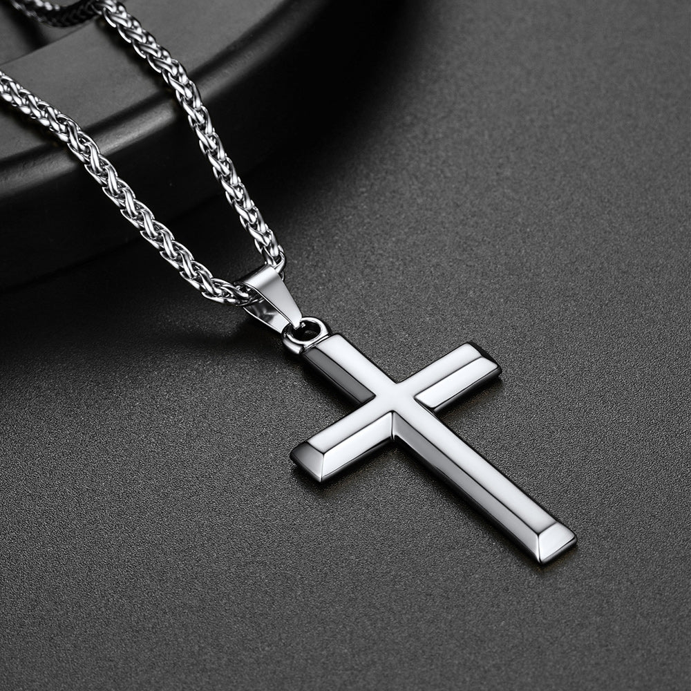 Simple plain cross pendant necklace flat lay