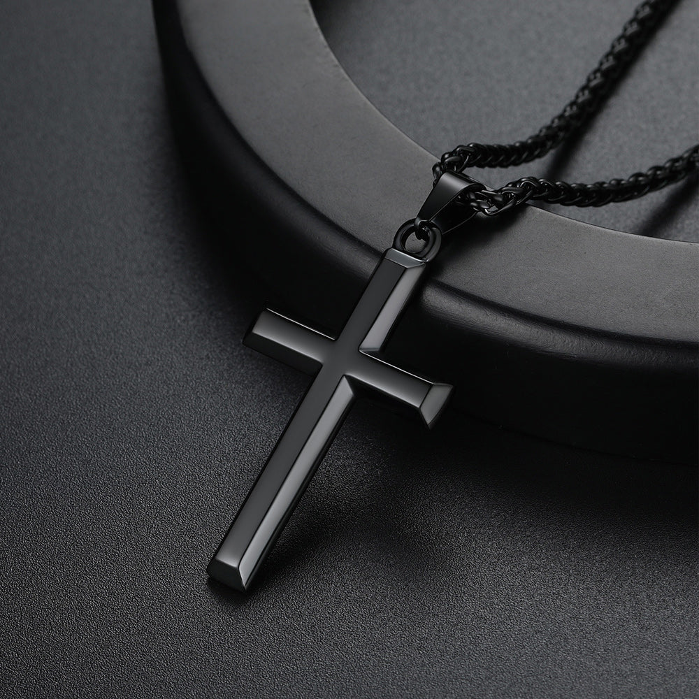 Simple plain cross pendant necklace flat lay