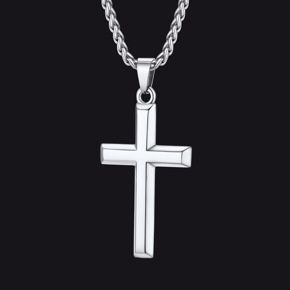 Silver Christian simple plain cross pendant necklace for men