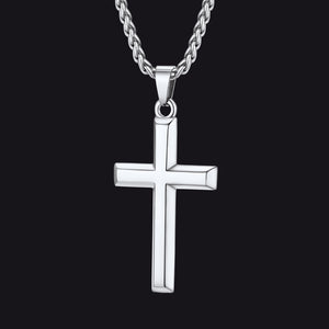 Silver Christian simple plain cross pendant necklace for men