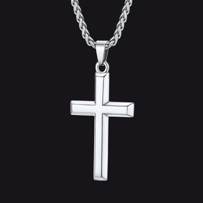 Silver Christian simple plain cross pendant necklace for men