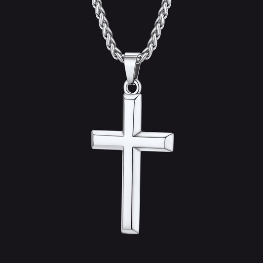 Silver Christian simple plain cross pendant necklace for menimg