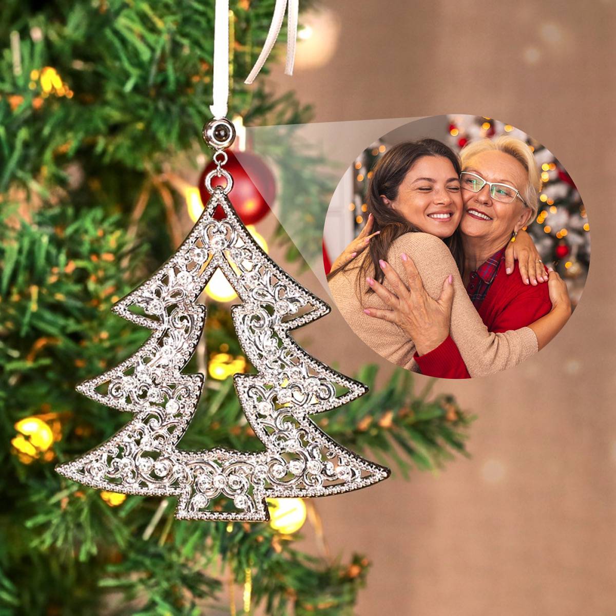 Personalized Photo Projection Christmas Ornaments For Family Lover Faithheart