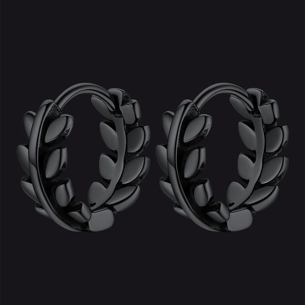 Silver Plated Leaf With Enamel Hoop Earring For Men