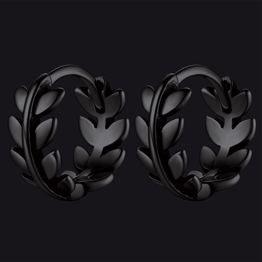 925 Sterling Silver Small Chunky Hoop Leaf Earrings for Men Women