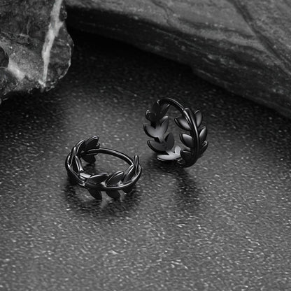 925 Sterling Silver Small Chunky Hoop Leaf Earrings for Men Women