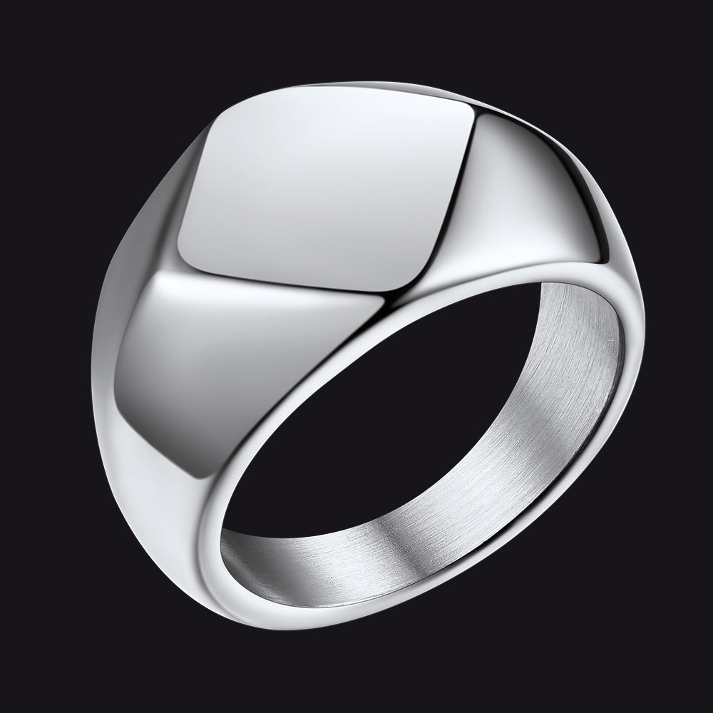 Custom Text Chunky Thick Heavy Signet Ring Gift for Dad Men