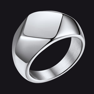 Custom Text Chunky Thick Heavy Signet Ring Gift for Dad Men