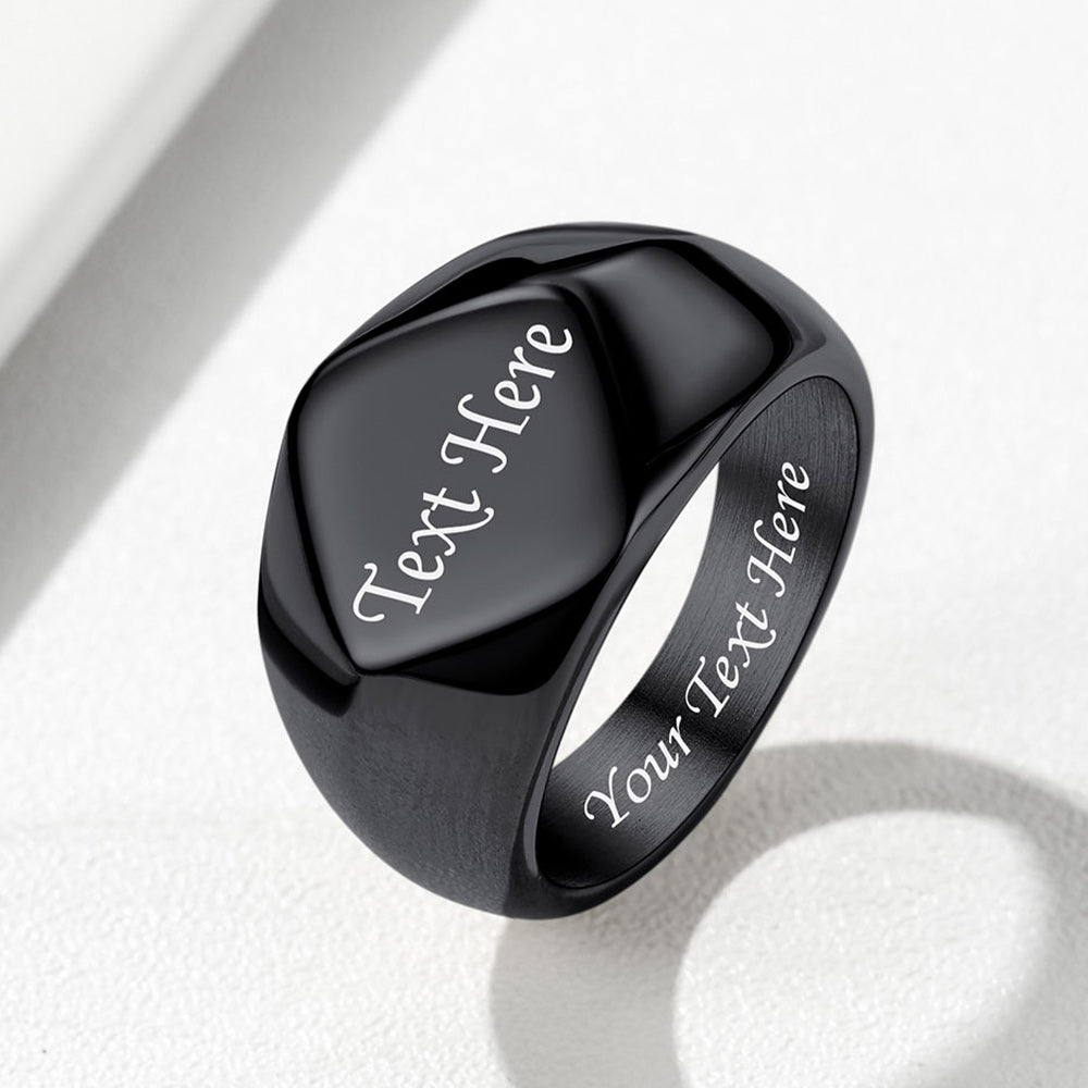 Custom Text Chunky Thick Heavy Signet Ring Gift for Dad Men