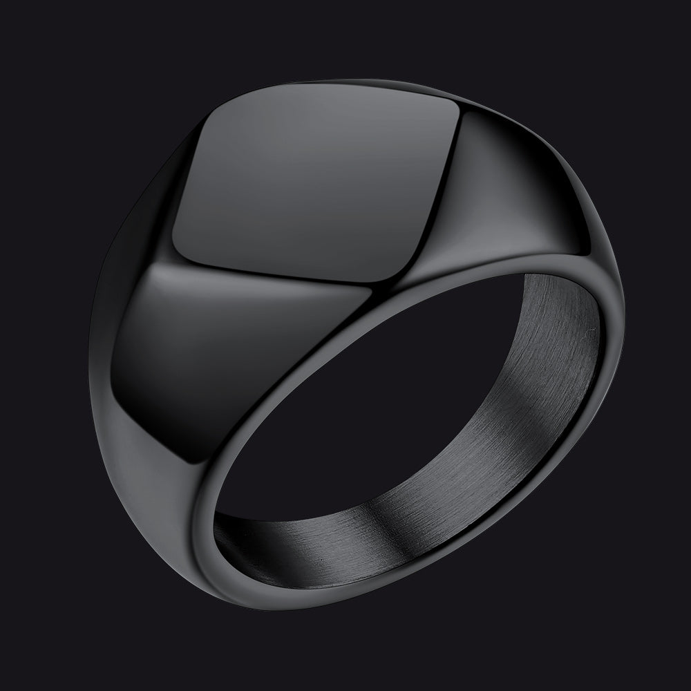 Custom Text Chunky Thick Heavy Signet Ring Gift for Dad Men