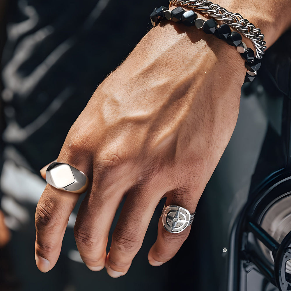Custom Text Chunky Thick Heavy Signet Ring Gift for Dad Men