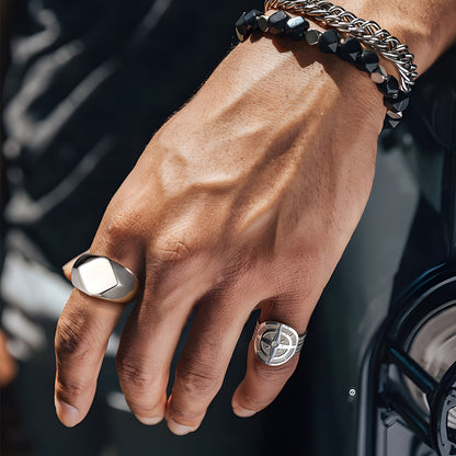 Custom Text Chunky Thick Heavy Signet Ring Gift for Dad Men