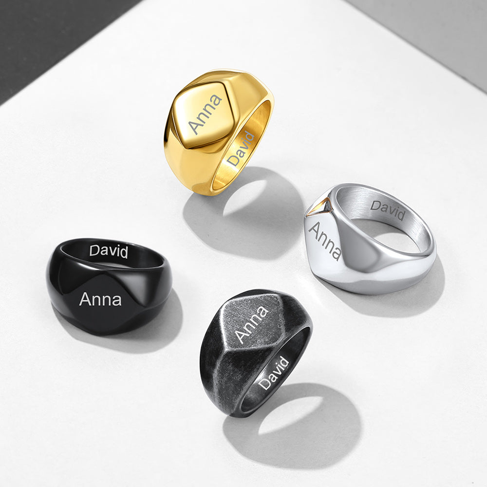 Custom Text Chunky Thick Heavy Signet Ring Gift for Dad Men