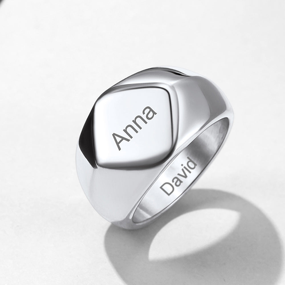 Custom Text Chunky Thick Heavy Signet Ring Gift for Dad Men