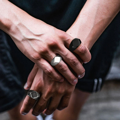 Custom Text Chunky Thick Heavy Signet Ring Gift for Dad Men