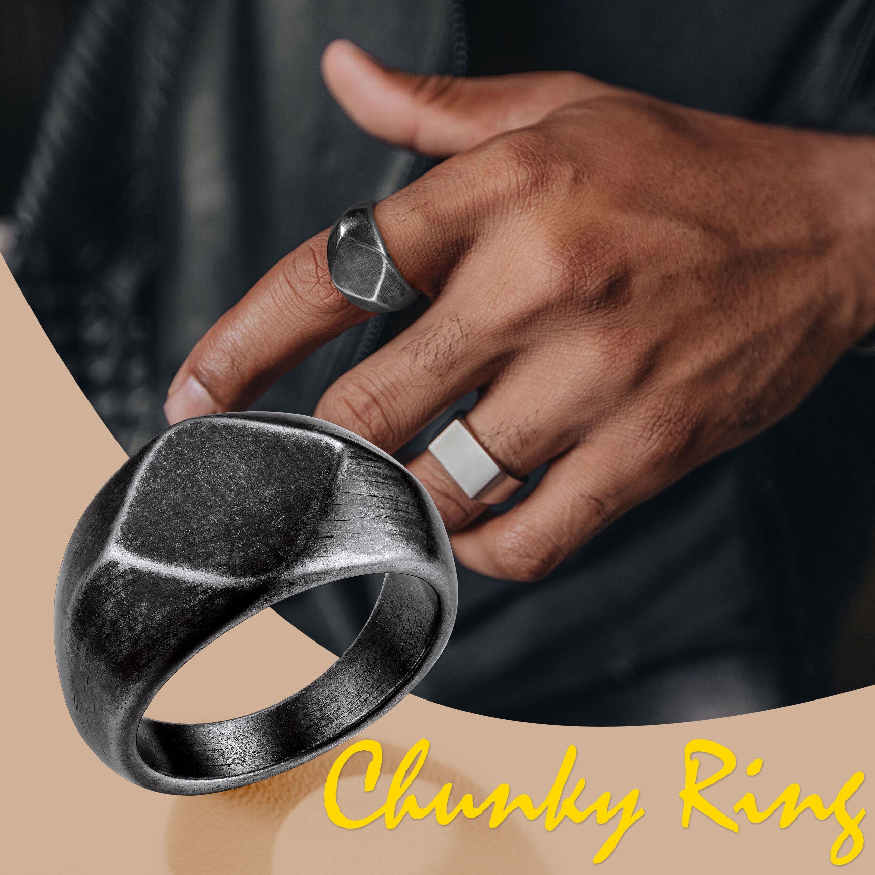 Custom Text Chunky Thick Heavy Signet Ring Gift for Dad Men