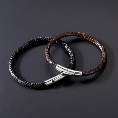 Clasp Braided Genuine Leather Bracelet for Men Women