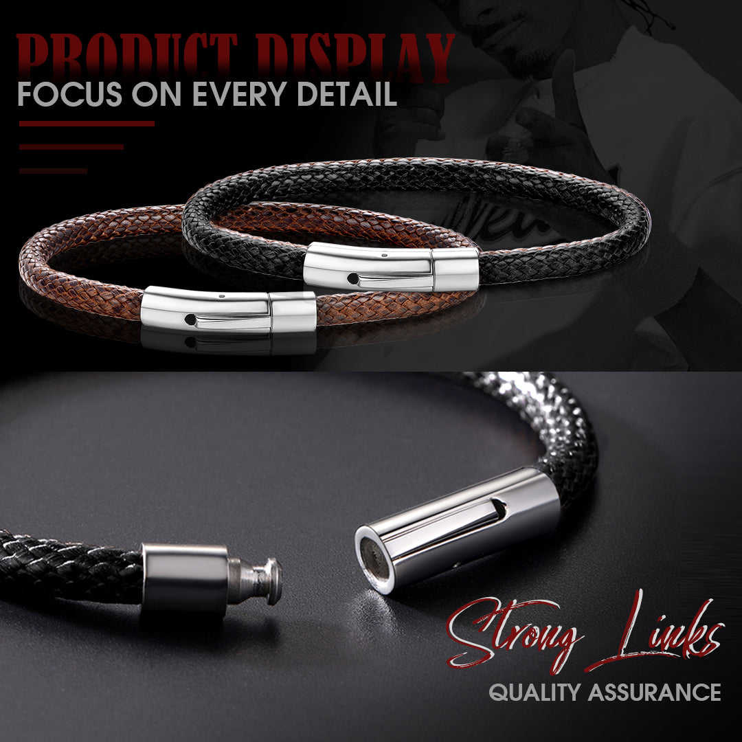 Clasp Braided Genuine Leather Bracelet for Men Women