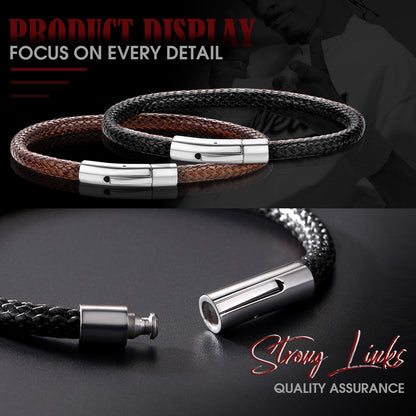 Clasp Braided Genuine Leather Bracelet for Men Women