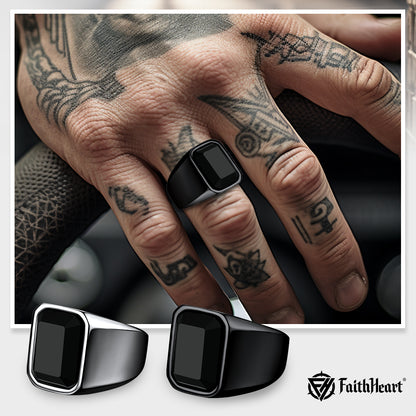 FaithHeart Black Onyx Stone Ring Signet Ring For Men FaithHeart