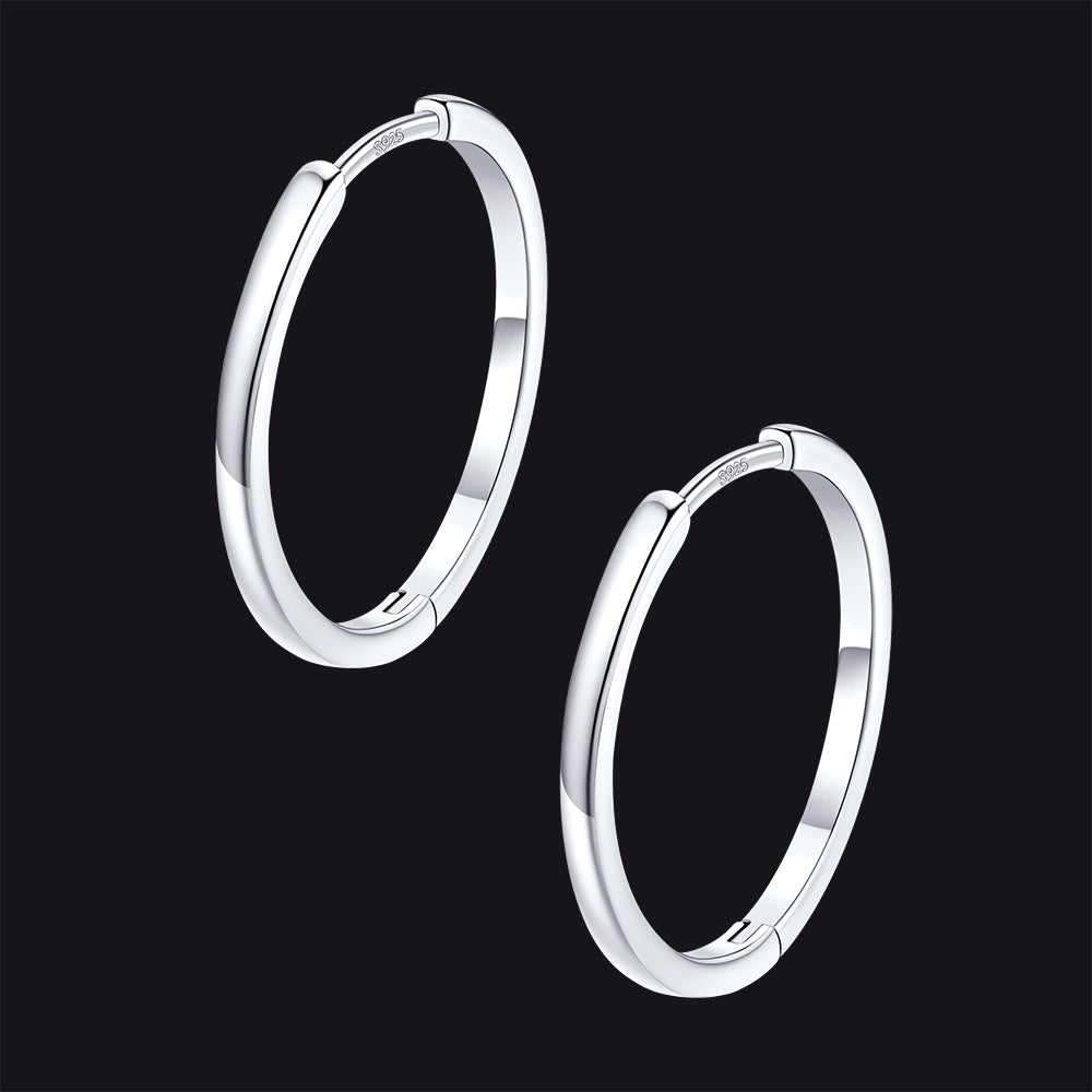 Silver / 20mm / Copper Classic Sterling Silver Huggie Hoop Earrings for Men Women