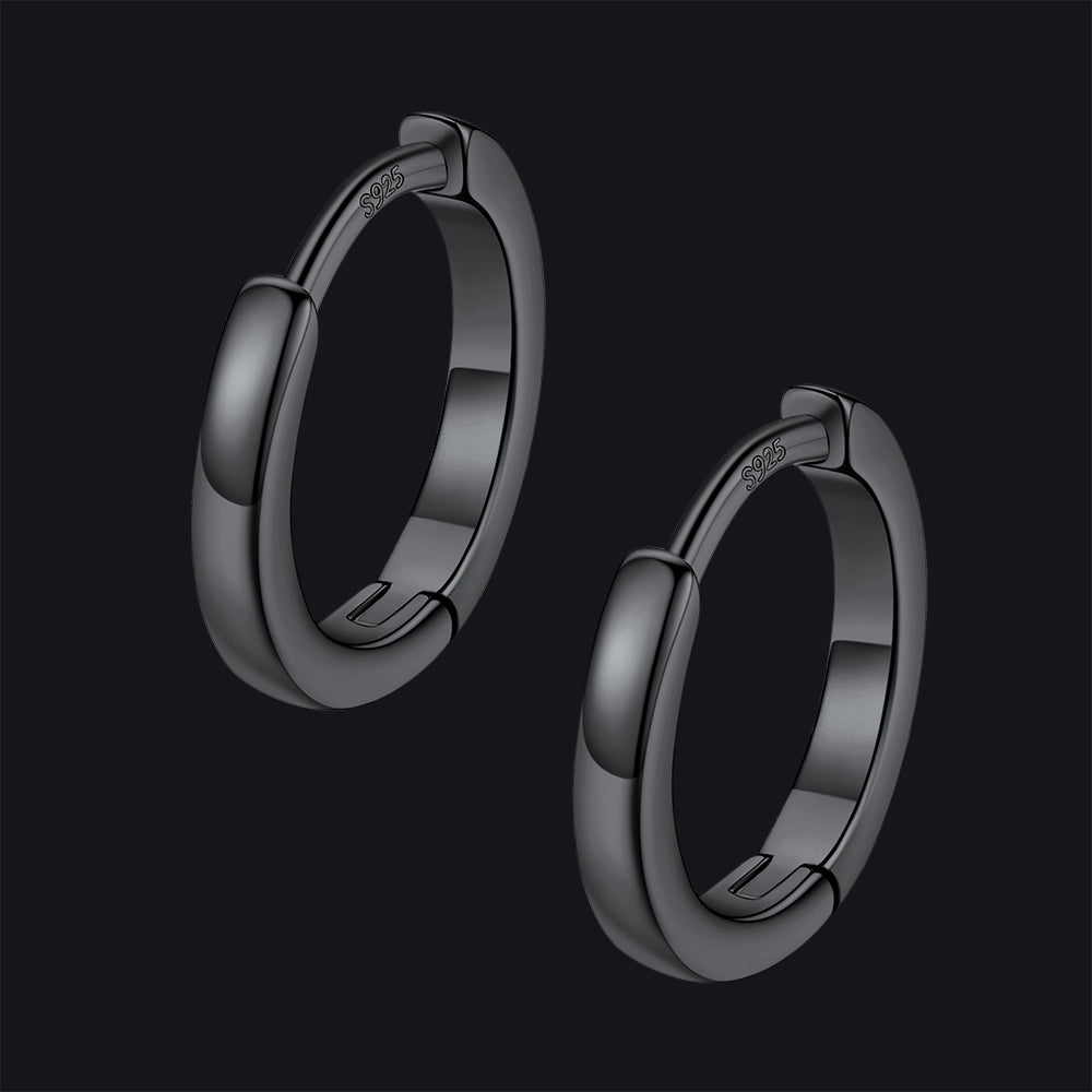 Black / 10mm / Copper Classic Sterling Silver Huggie Hoop Earrings for Men Women