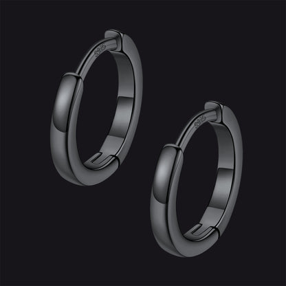 Black / 10mm / Copper Classic Sterling Silver Huggie Hoop Earrings for Men Women