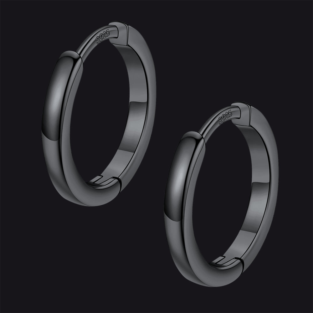 Black / 12mm / Copper Classic Sterling Silver Huggie Hoop Earrings for Men Women