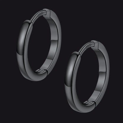 Black / 12mm / Copper Classic Sterling Silver Huggie Hoop Earrings for Men Women